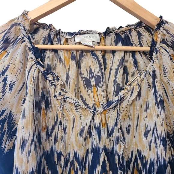 Kenar blue yellow  mid length sleeves see through blouse shirt - Picture 8 of 10